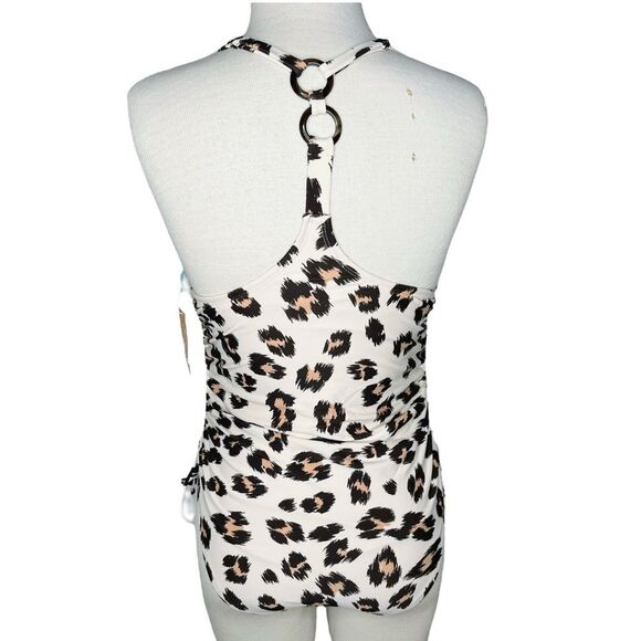 NWT Kona Sol One Piece Swimsuit sz S * Cheetah Animal Print Ruched Sides - Picture 3 of 6
